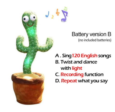 Electronic Dancing Cactus Toy with Lighting  Singing Cactus Recording Cactus Mimicking Toy for Kids