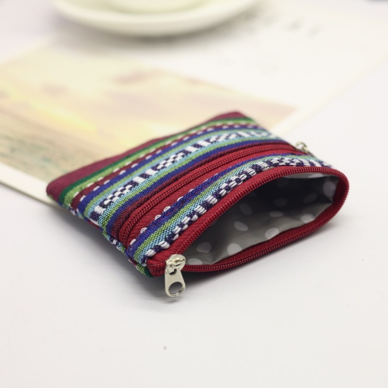 New Key Bag Coin Purse Women's Fabric Hand Held Small Purse Floral Coin Bag Canvas Small Fresh Double Zipper