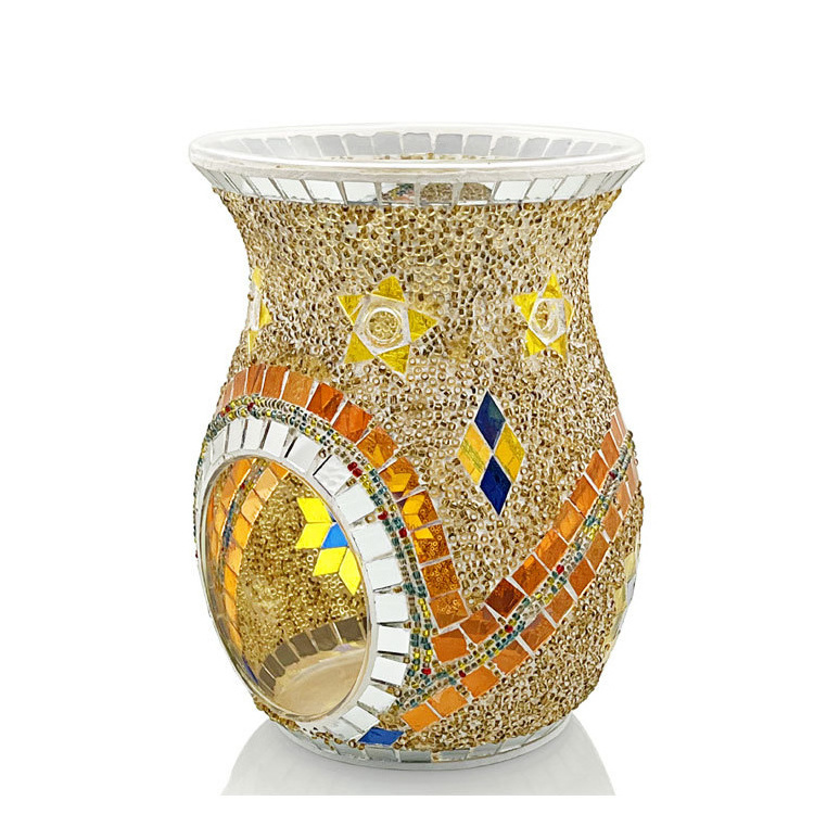 New Ethnic Style Sunflower Mosaic Glass Aromatherapy Furnace Ornaments Spa Club Candlestick Incense Burner Essential Oil Lamp