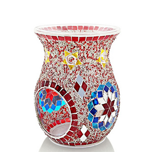 New Ethnic Style Sunflower Mosaic Glass Aromatherapy Furnace Ornaments Spa Club Candlestick Incense Burner Essential Oil Lamp