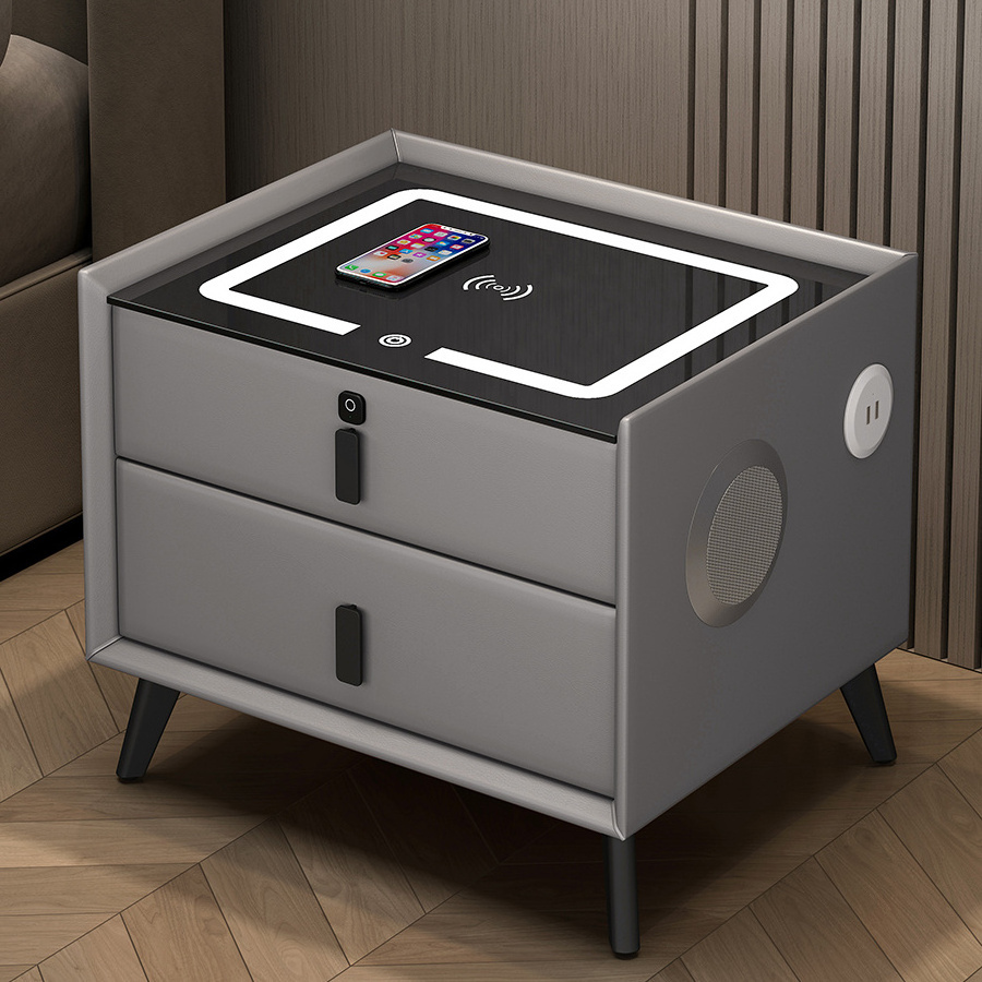 YMSC 2 Drawers Modern Smart bedside table  Smart Nightstands for bedroom with Wireless charging