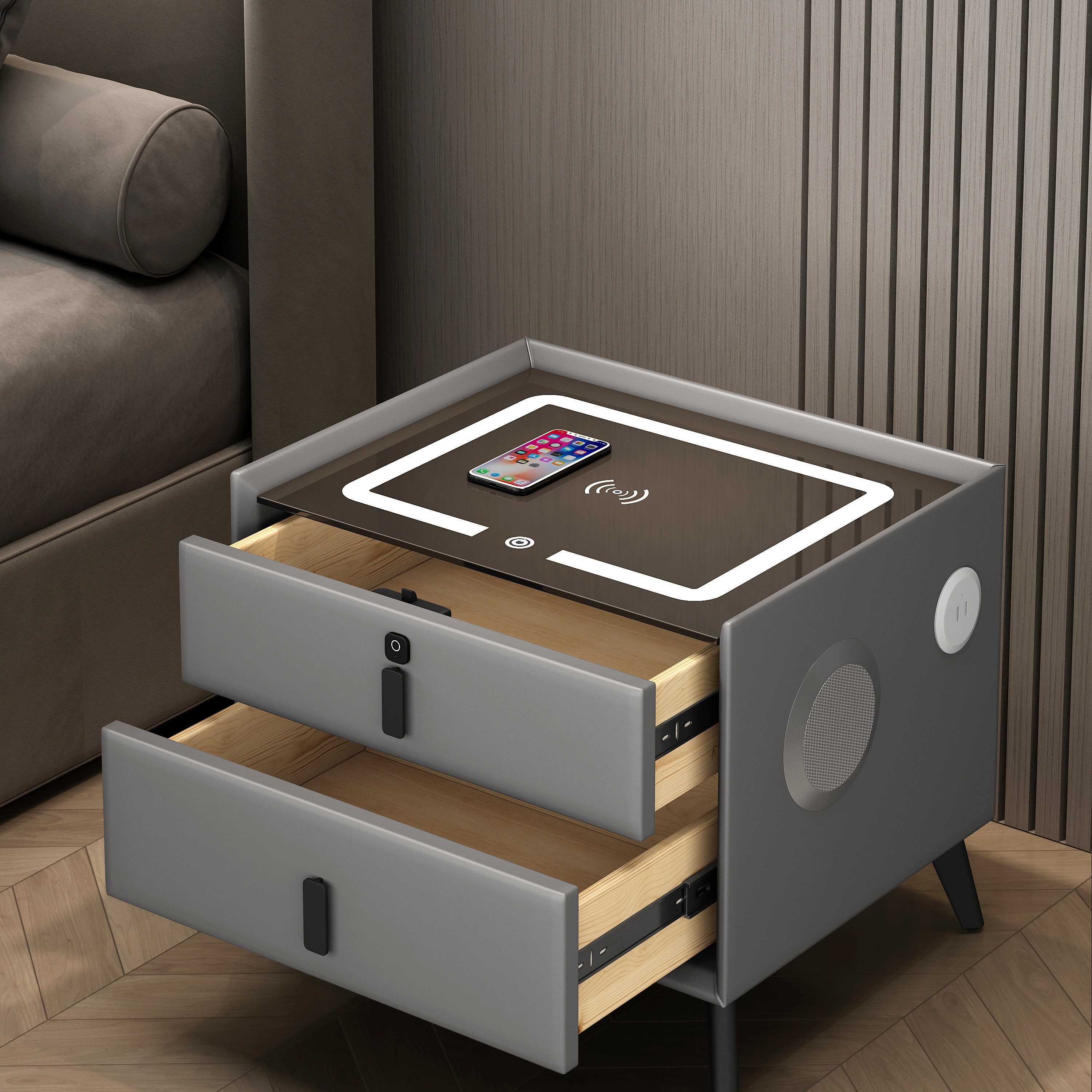 YMSC 2 Drawers Modern Smart bedside table  Smart Nightstands for bedroom with Wireless charging