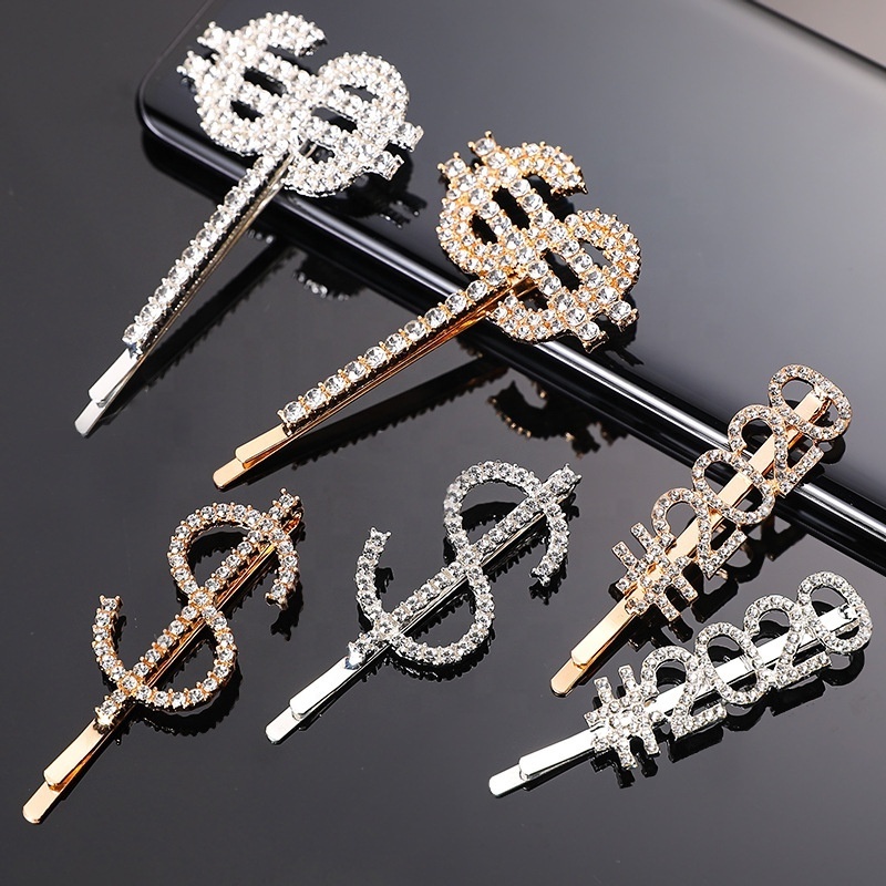 Wholesale Low MOQ women hair accessories bling rhinestone word hair pins