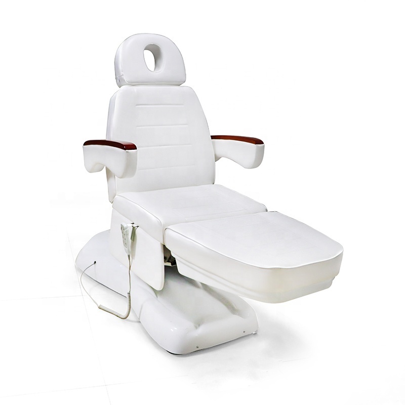 Electric Spa Facial Lash Tattoo Aesthetic Bed Wooden Armrest Massage Treatment Chair 3/4 Motor White Beauty Bed