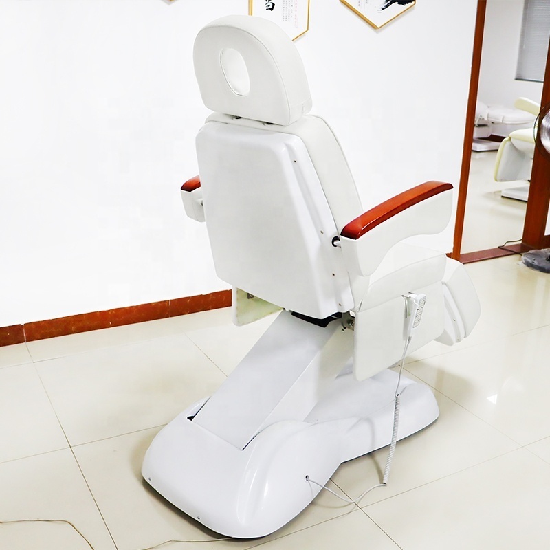 Electric Spa Facial Lash Tattoo Aesthetic Bed Wooden Armrest Massage Treatment Chair 3/4 Motor White Beauty Bed