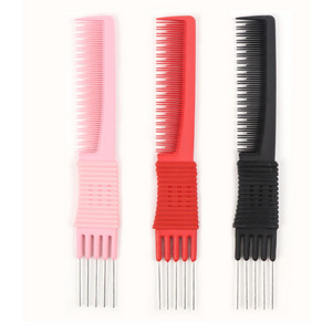 Teasing Combs with Metal Prong Salon Teasing Back Combs Carbon Comb with Stainless Steel Lift