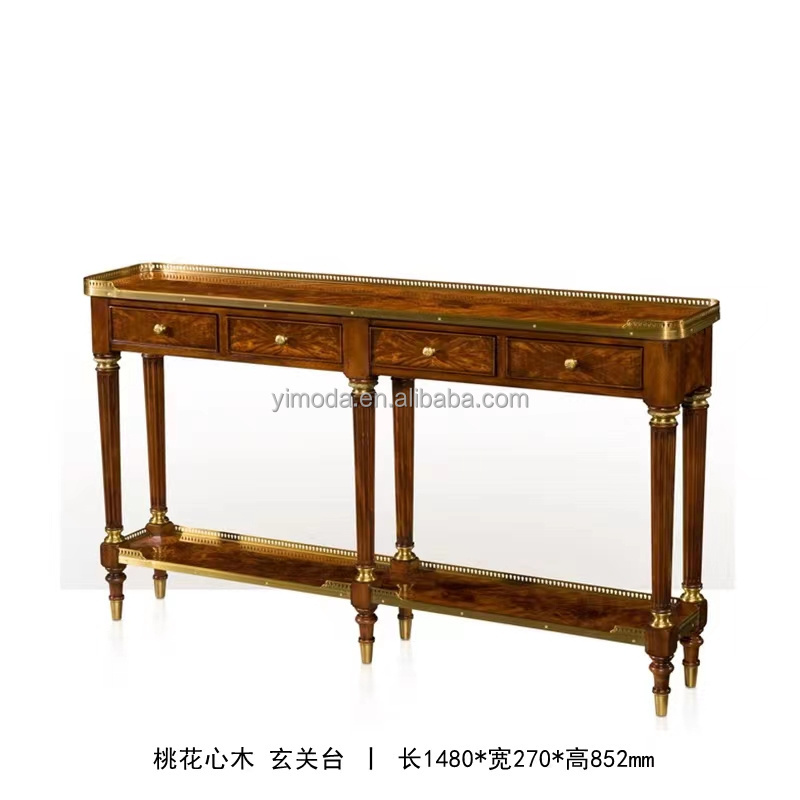 French luxury Living room furniture sets hallway table with teak wood top carved baroque style solid wood console table