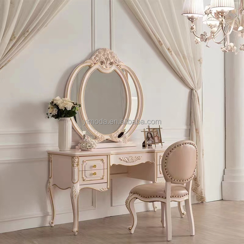 Luxury Modern Dressing Table for Bedroom Make up Dressing Table White with Mirror Vanity Bedroom Furniture 1 Piece Wood Modular