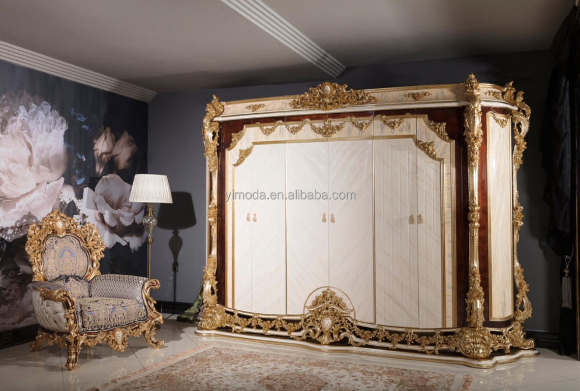 Classical royal carved villa master bedroom baroque style carved luxury solid wood double canopy bed