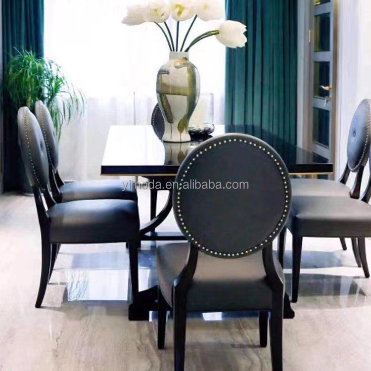 Modern American style dining room sets black wooden rectangular dining table and black chairs