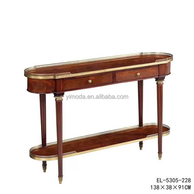 French luxury Living room furniture sets hallway table with teak wood top carved baroque style solid wood console table