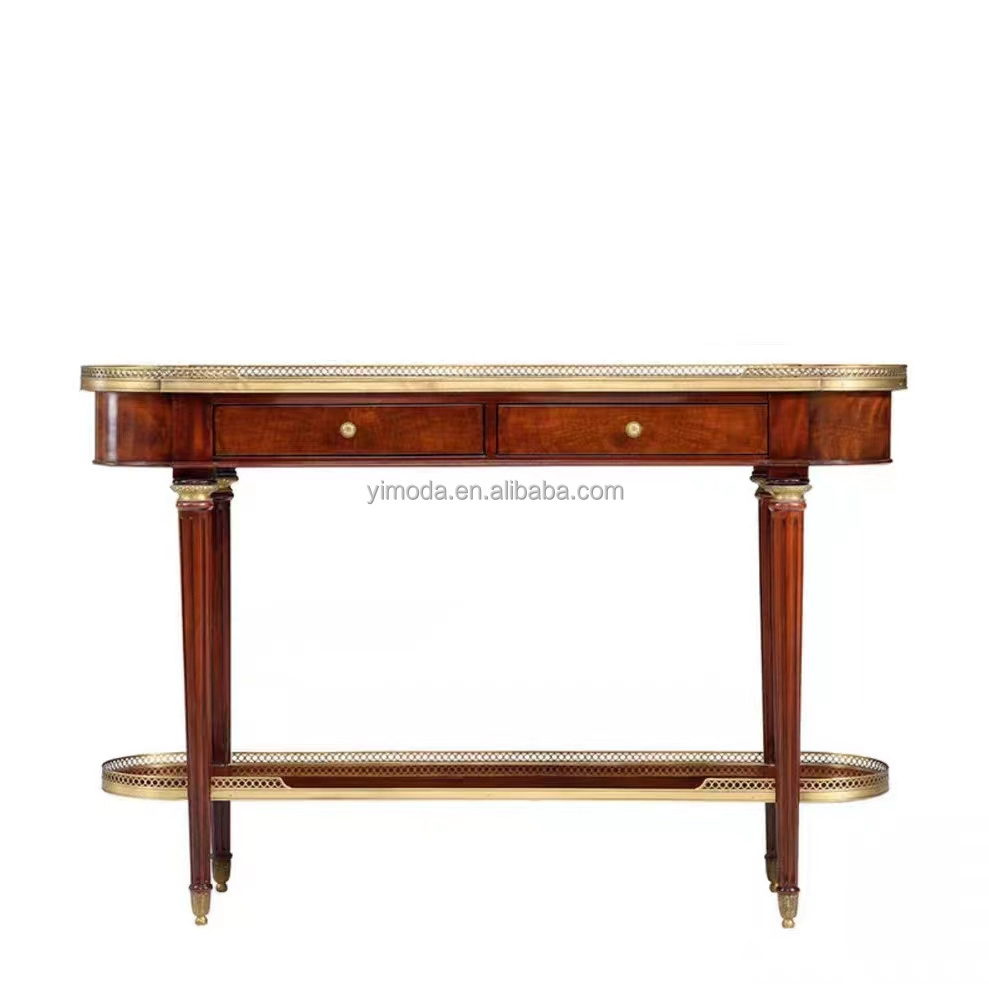 French luxury Living room furniture sets hallway table with teak wood top carved baroque style solid wood console table