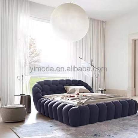 Nordic modern Bedroom King Size Bed purple Fabric Bubble Double Bed Hotel Villa Furniture 3D Foam bubble Bed