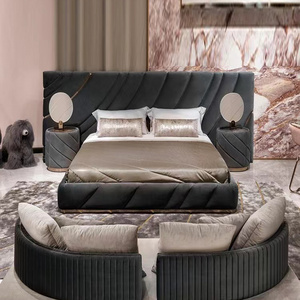 Villa apartment modern Bedroom Suite Set Upholstered Modern Storage Queen King Size Bed with large green Headboard and Footboard