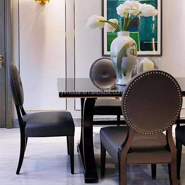 Modern American style dining room sets black wooden rectangular dining table and black chairs