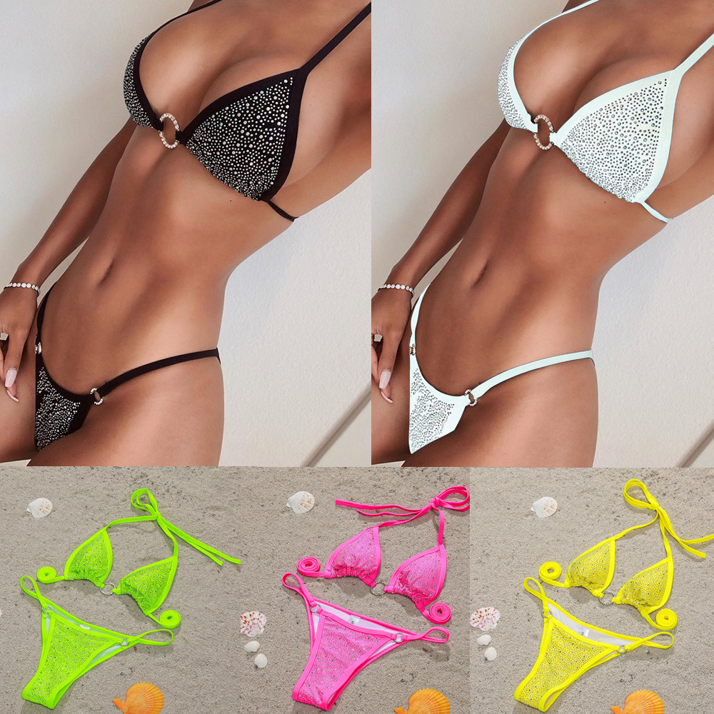 Sequins Diamond Stones Micro Bikini Set Women Sexy Swimwear Bathing Suit Push Up Triangle Straps Swimsuit Biquini