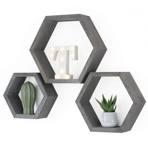 Rustic custom home decor farmhouse hexagonal wall hangers durable portable floating wooden shelves