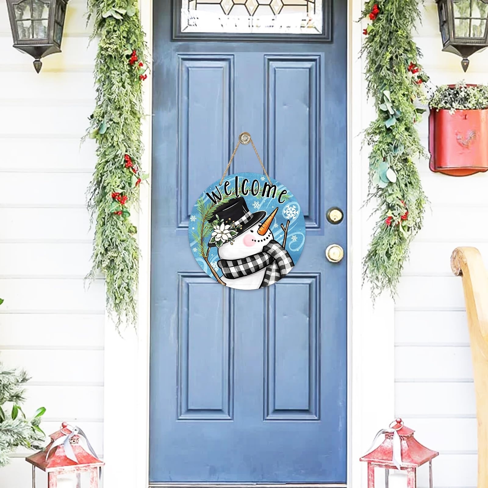 Hot new creative Welcome Winter Snowman Blue front door sign Outdoor porch holiday decorations Merry Christmas Tabletop Sign