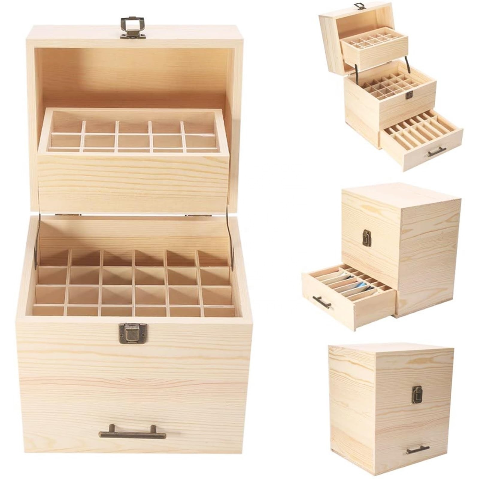 Wholesale selling 3-layer large capacity slot wooden essential oil nail polish aromatherapy oil display wooden storage box