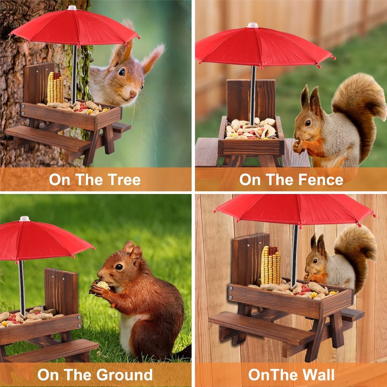 Hot selling outdoor hanging wooden squirrel feeder picnic table patio gift High quality squirrel feeder