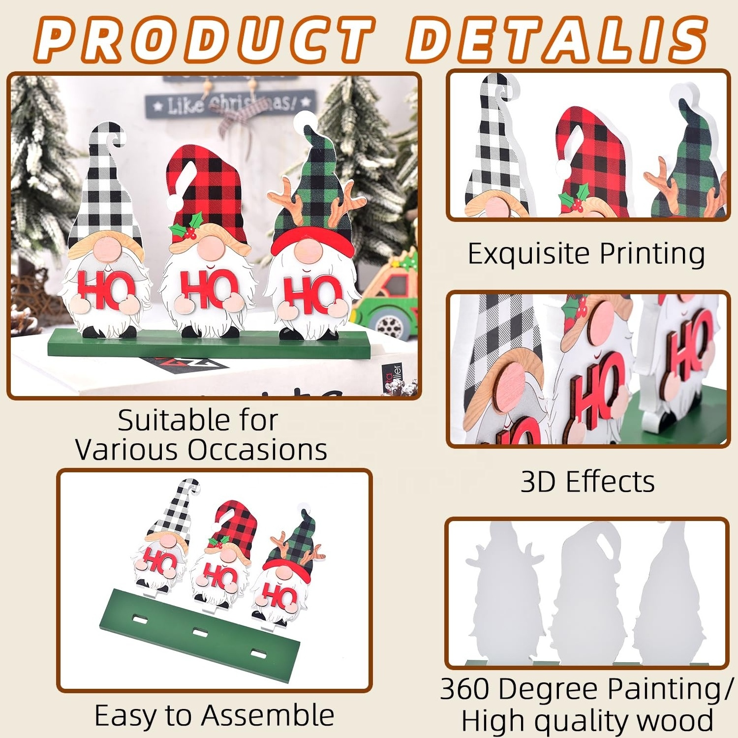 Custom wholesale new design wooden Christmas decorations home decoration snowman ornaments Wooden Sign