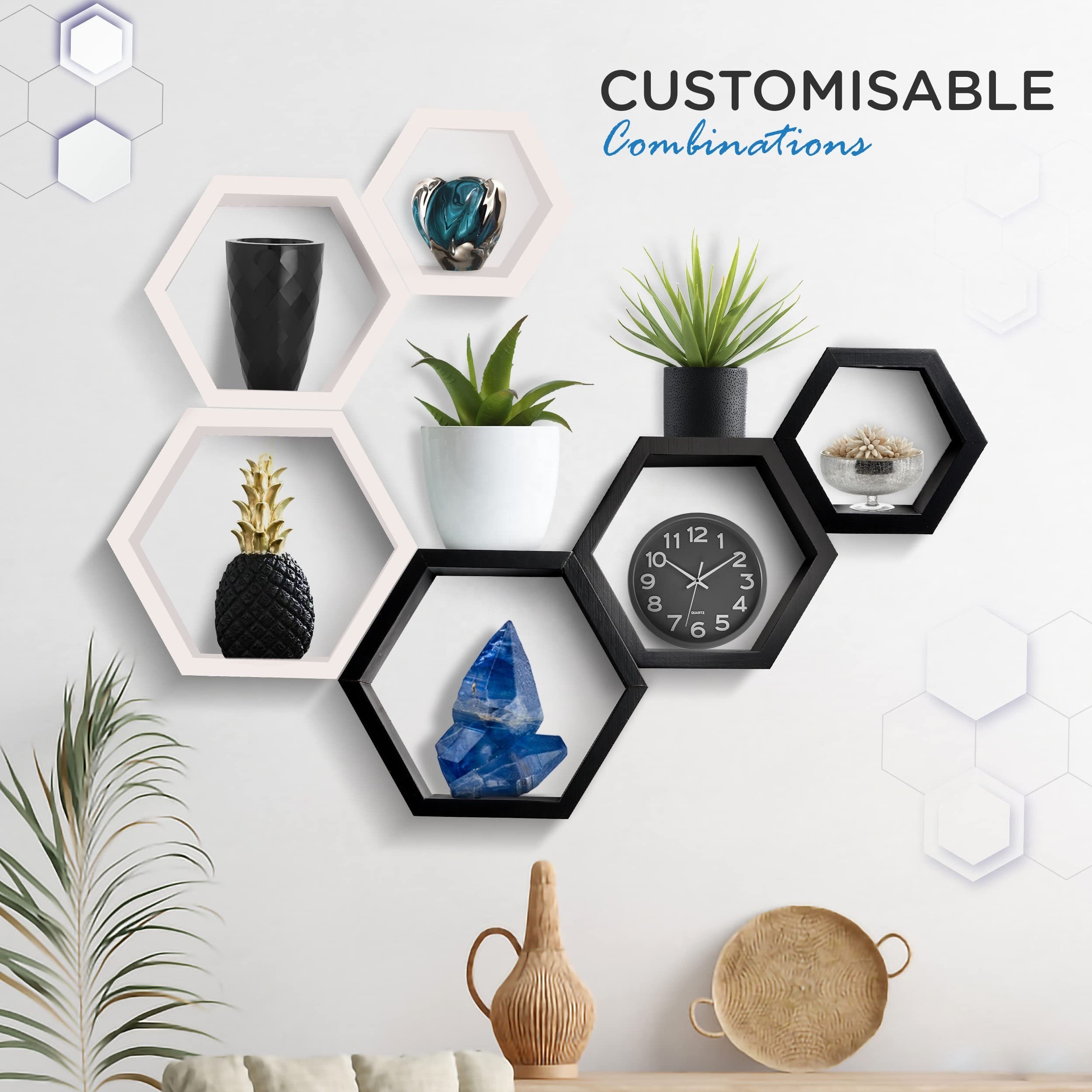 Hot wholesale custom durable advanced solid wood hexagonal wall hanging wall floating frame floating wooden shelves