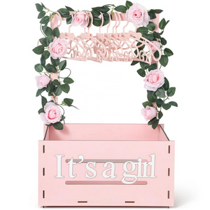 Custom Wholesale new personalized pink wooden baby shower box closet Wooden gift box pregnancy basket Wooden Baby Shower Crate