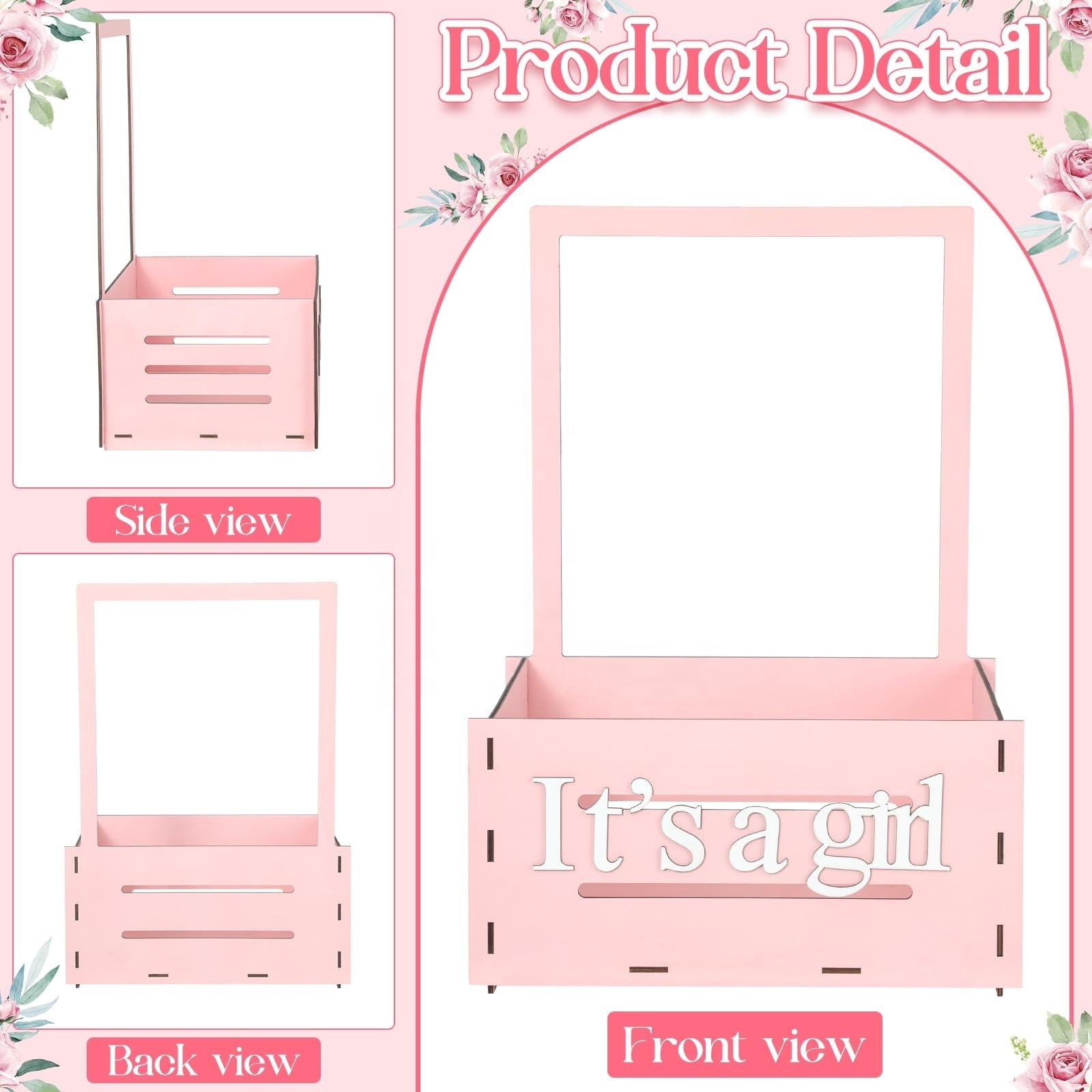 Custom Wholesale new personalized pink wooden baby shower box closet Wooden gift box pregnancy basket Wooden Baby Shower Crate