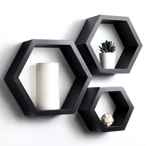 Hot wholesale custom durable advanced solid wood hexagonal wall hanging wall floating frame floating wooden shelves