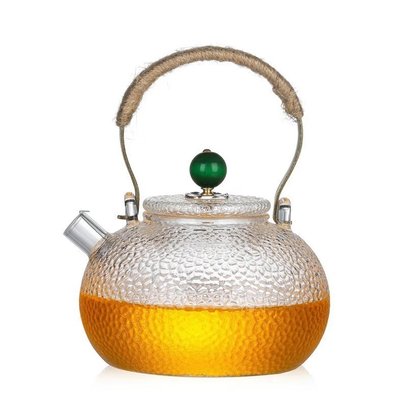 Chinese Glass Tea Pot With Copper Handle High Borosilicate Heat Resistant