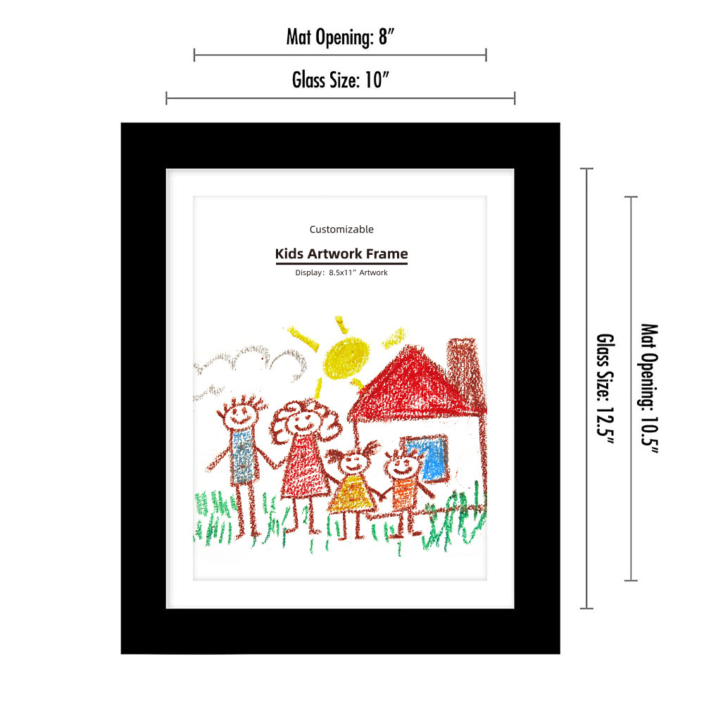 Kids Artwork Picture Frame changeable in Black Wood with Plexiglass Glass kid art frame for Horizontal & vertical