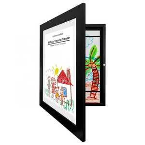 Kids Artwork Picture Frame changeable in Black Wood with Plexiglass Glass kid art frame for Horizontal & vertical