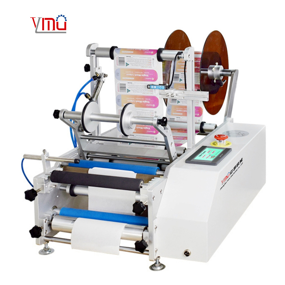 YIMU YM130 2024 Hot Selling Manual Semi Automatic Sticker Label Applicator Small Desktop Round Bottle Packaging Labeling Machine