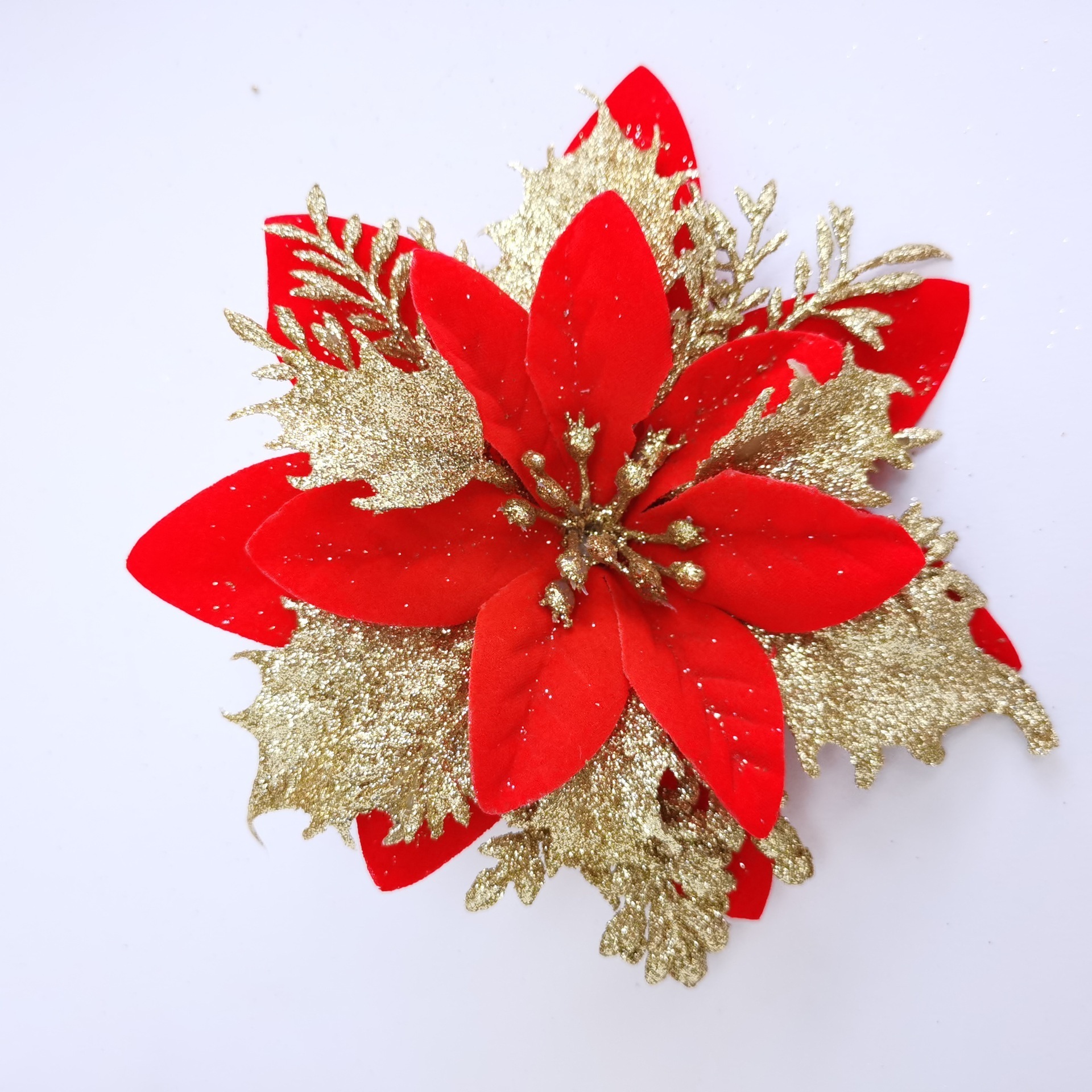 Wholesale Christmas Decoration 15CM Glitter Flower for Christmas Tree Wreath Decoration Christmas Artificial Flowers