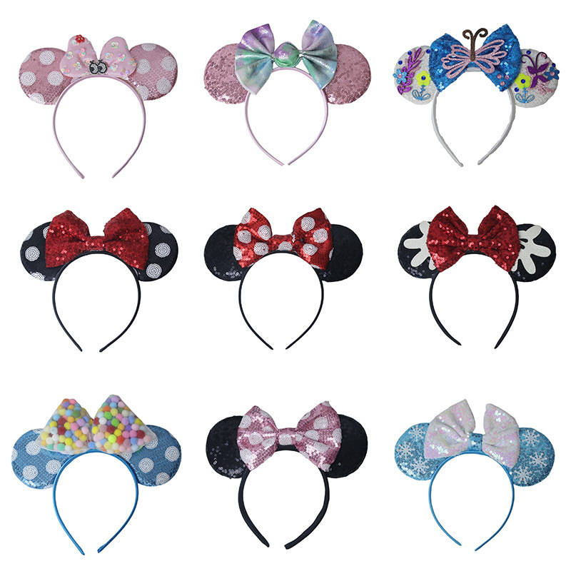 Mini Mouse Ears Sequin Bows Headband Cosplay Costume Accessories Adult Kids Birthday Party Mickey Headband