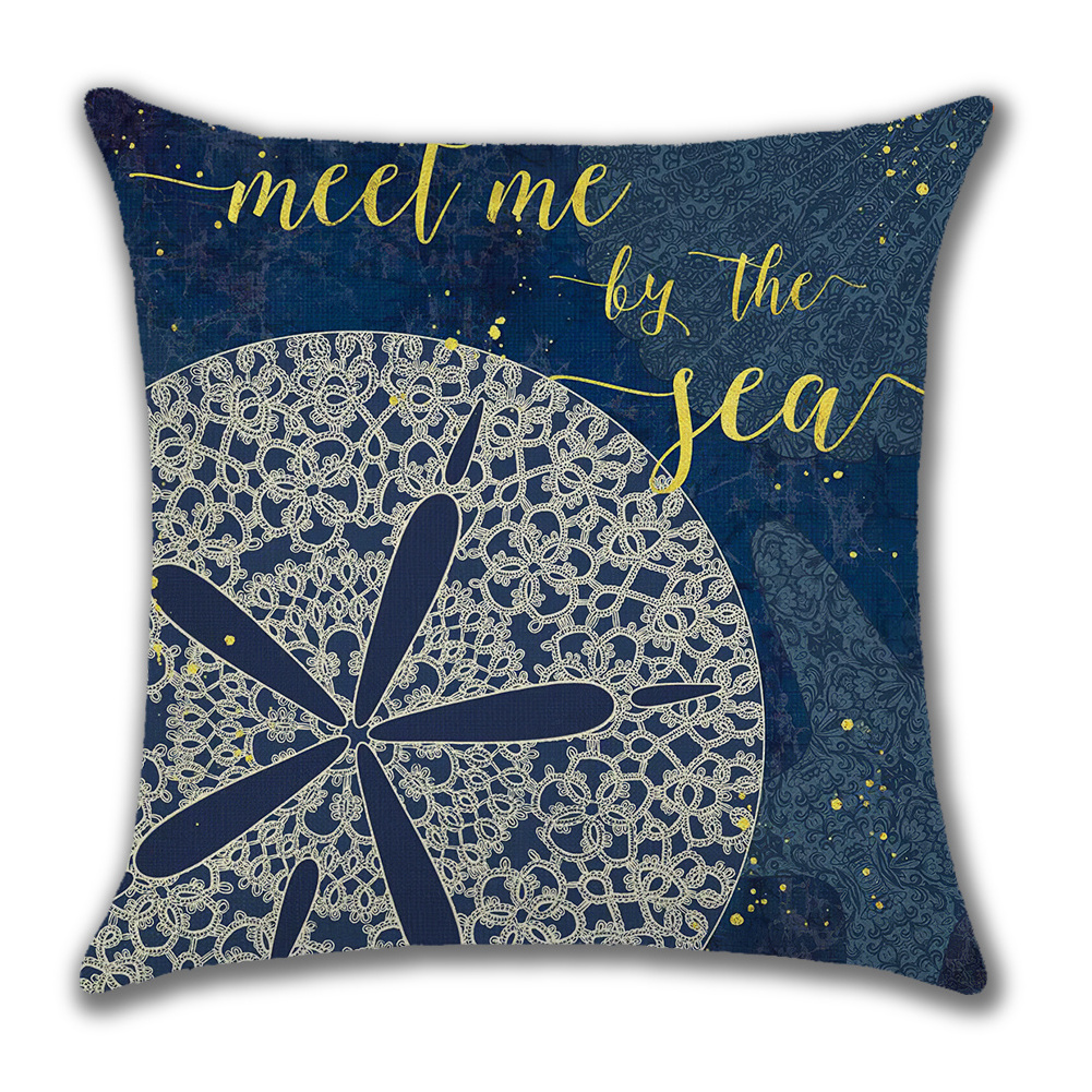 Sea Coastal Throw Pillow Cover Outdoor Beach Square Pillowcase Mediterranean Style Linen Cushion Cover for Patio Couch Sofa