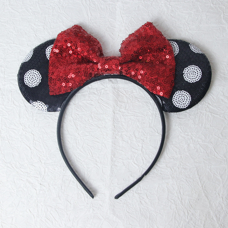 Mini Mouse Ears Sequin Bows Headband Cosplay Costume Accessories Adult Kids Birthday Party Mickey Headband