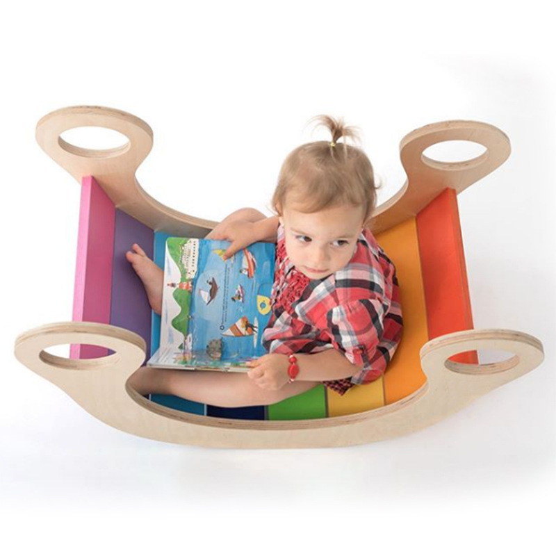 Montessori Rainbow Climber Rainbow Swing Balance Board Multifunctional Waldorf Wooden Climbing Arch Rocker Board Rocking Chair