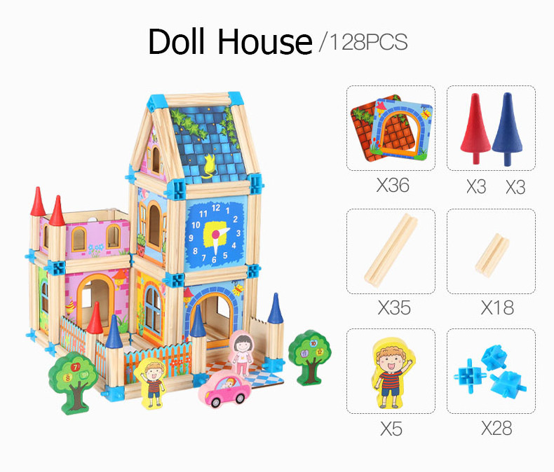 4 Floors DIY Girls Pretend Role Play Game Kids Big Wooden Doll house DIY Furniture Set For Children