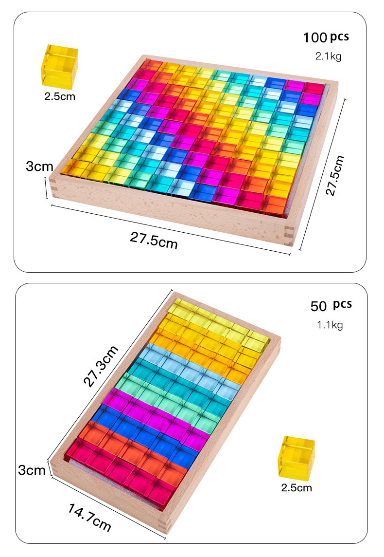 Stunning Acrylic Lucent Transparent Rainbow Color Gem Cubes Blocks Educational Sensory Light Learning Toys