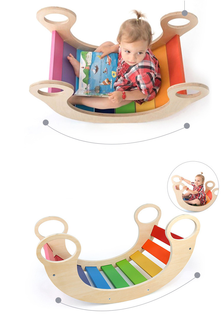 Montessori Rainbow Climber Rainbow Swing Balance Board Multifunctional Waldorf Wooden Climbing Arch Rocker Board Rocking Chair