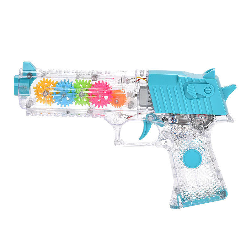 Electric Transparent Guns Gear Toy With Sound And light Led Flashing Light Up Toy Gun  Plastic Gears For Kids