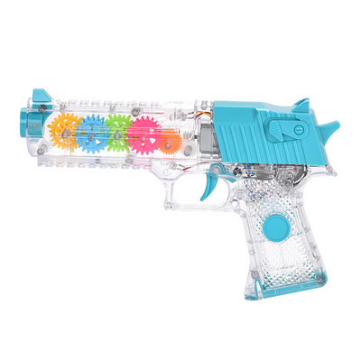 Electric Transparent Guns Gear Toy With Sound And light Led Flashing Light Up Toy Gun  Plastic Gears For Kids