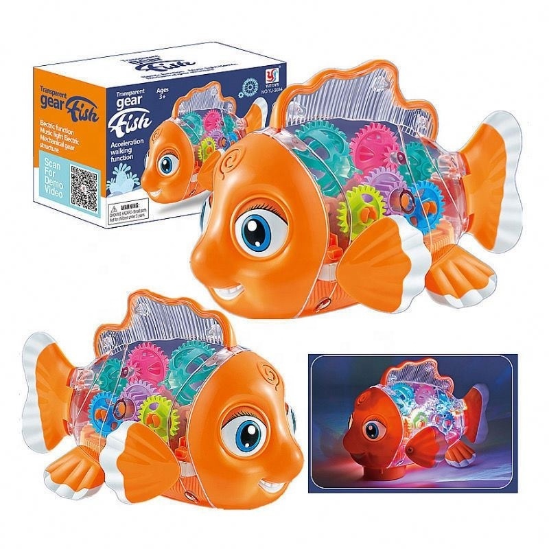 Wholesale Hot Selling Plastic Tail swing electronic wagging moving fish cat gear toy with light music for kids