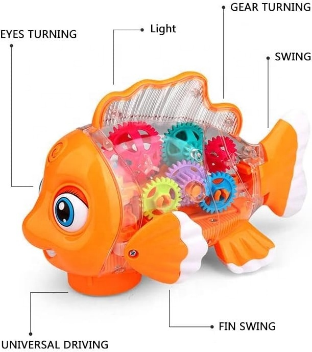 Wholesale Hot Selling Plastic Tail swing electronic wagging moving fish cat gear toy with light music for kids