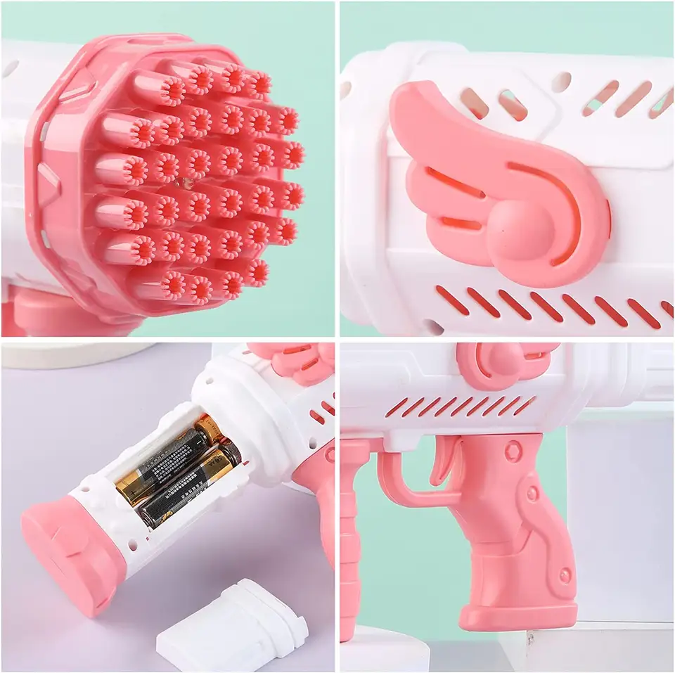 Summer Light Up Bubble Toys Kids New 32-hole Angel Bubble Machine Gun For Kids Party Birthday Gift Children's Toy