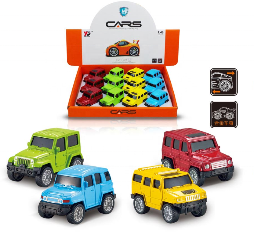 Hot Sale  12 pieces Alloy Cartoon Pull Back Cars Diecast 1/48 Scale Model Cars Toy Set Scale Model Cars