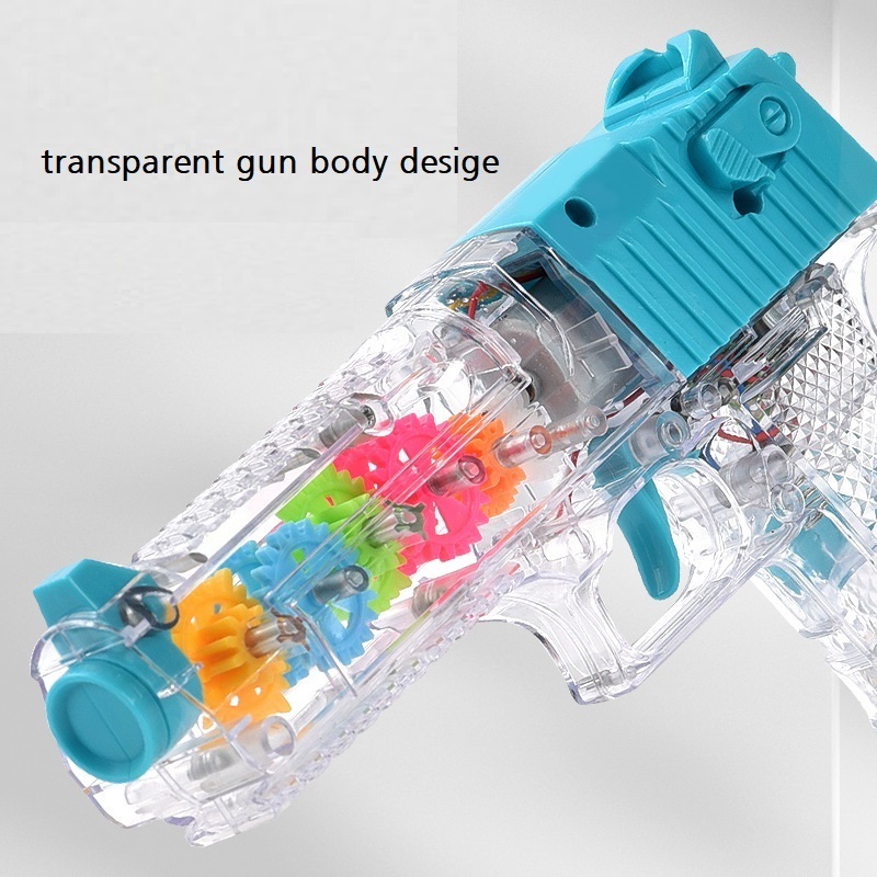 Electric Transparent Guns Gear Toy With Sound And light Led Flashing Light Up Toy Gun  Plastic Gears For Kids