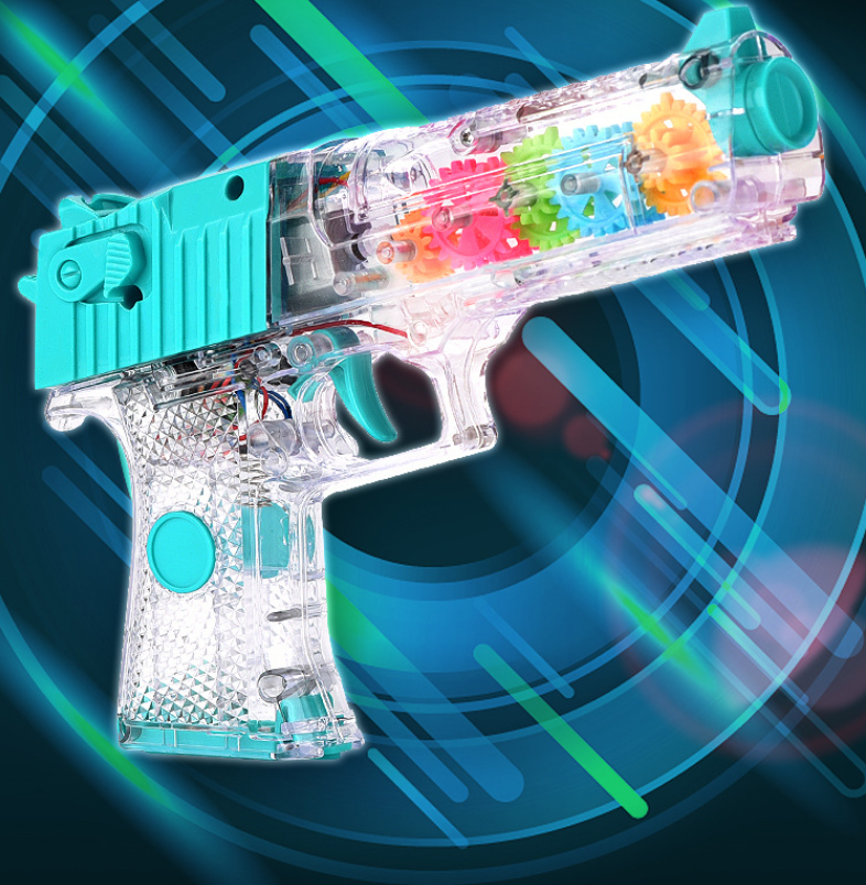 Electric Transparent Guns Gear Toy With Sound And light Led Flashing Light Up Toy Gun  Plastic Gears For Kids