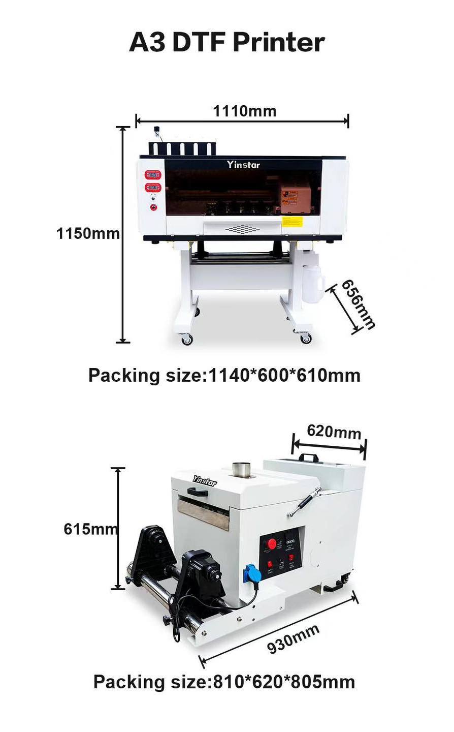 2024 Year Yinstar A3 Dual XP600 Inkjet Printing Pet Film DTF Printer Machine For T-shirt